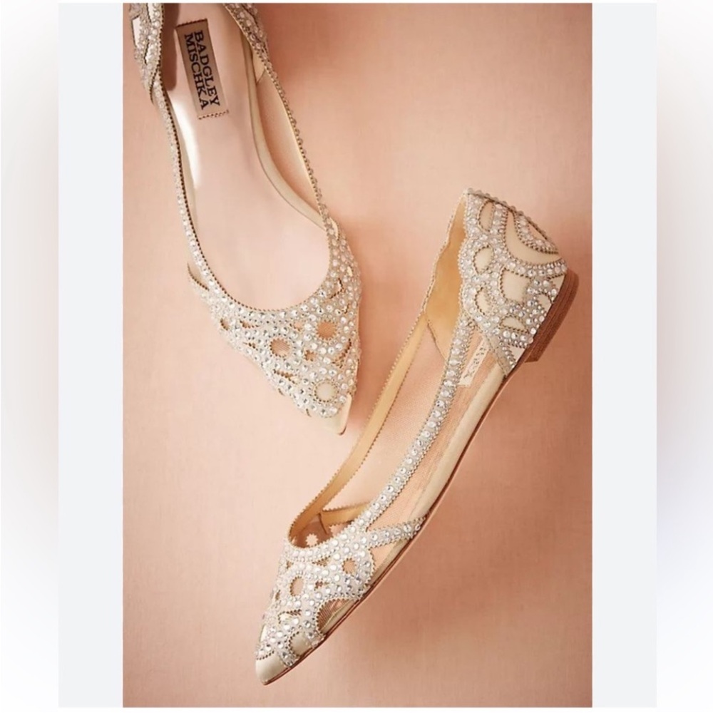 Badgley Mischka Crystal Embellished Flats - Cream - Picture 2 of 3